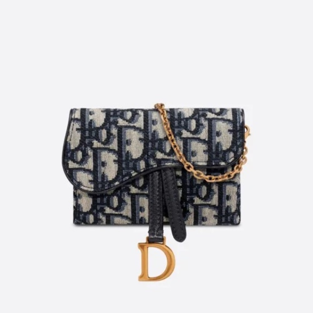 Authentic DIOR Saddle Nano Pouch Blue Dior Obliqu